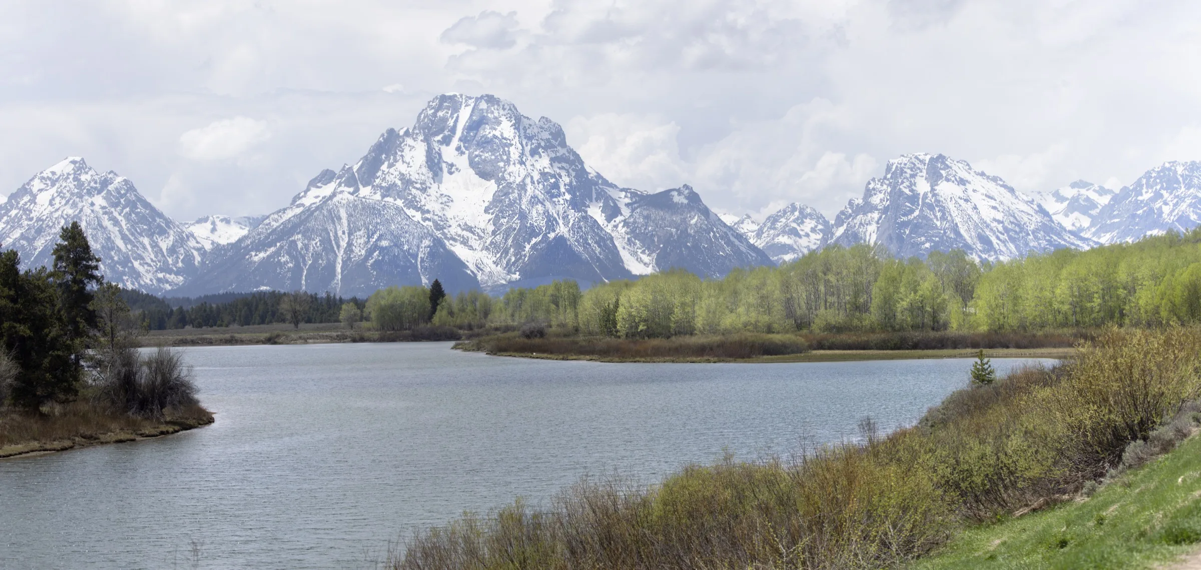 Teton Range reflected near Oxbow Bend in Grand Teton National Park