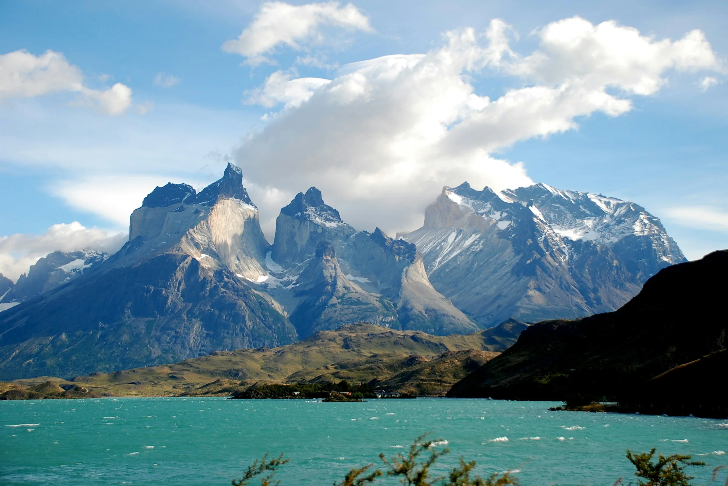 Granite towers and a blue lake in Torres del Paine National Park